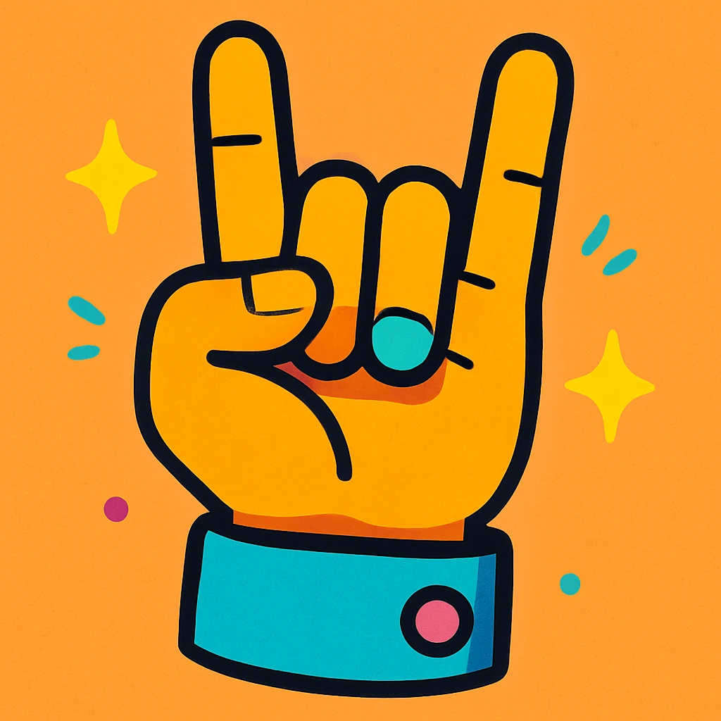 a hand with the pinky and ring finger down, while the rest are up, colorful cartoon style emoji