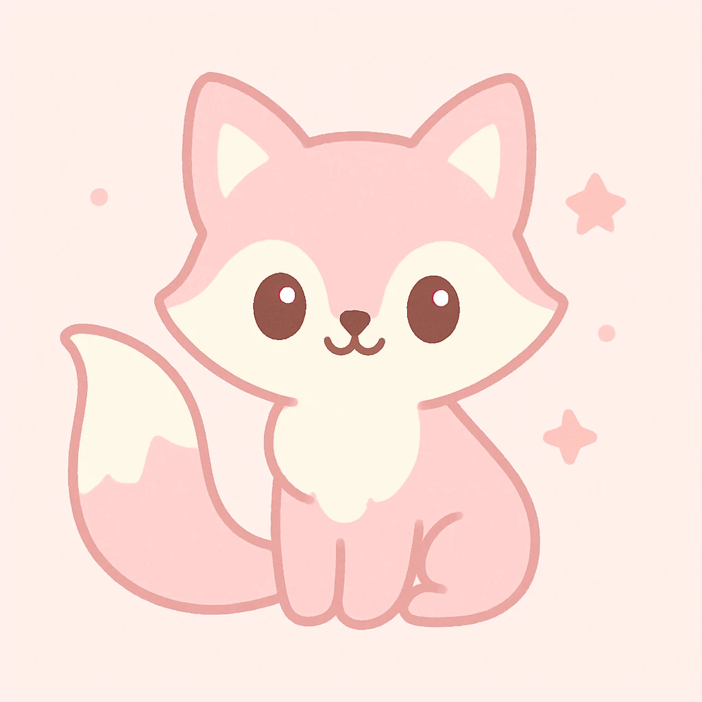 pink and white fox with a fluffy long tail, cute and appealing style emoji