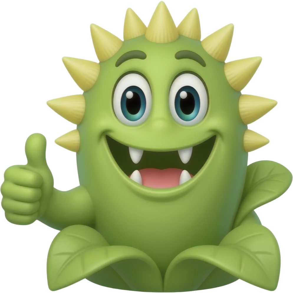 uśmiechająca się roślina mięsożerna pokazująca kciuk w gure emoji