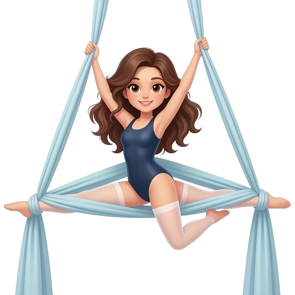 crea un emoji di una ragazza mora con la pelle chiara che fa danza aerea sui tessuti aerei con una tuta stretta emoji