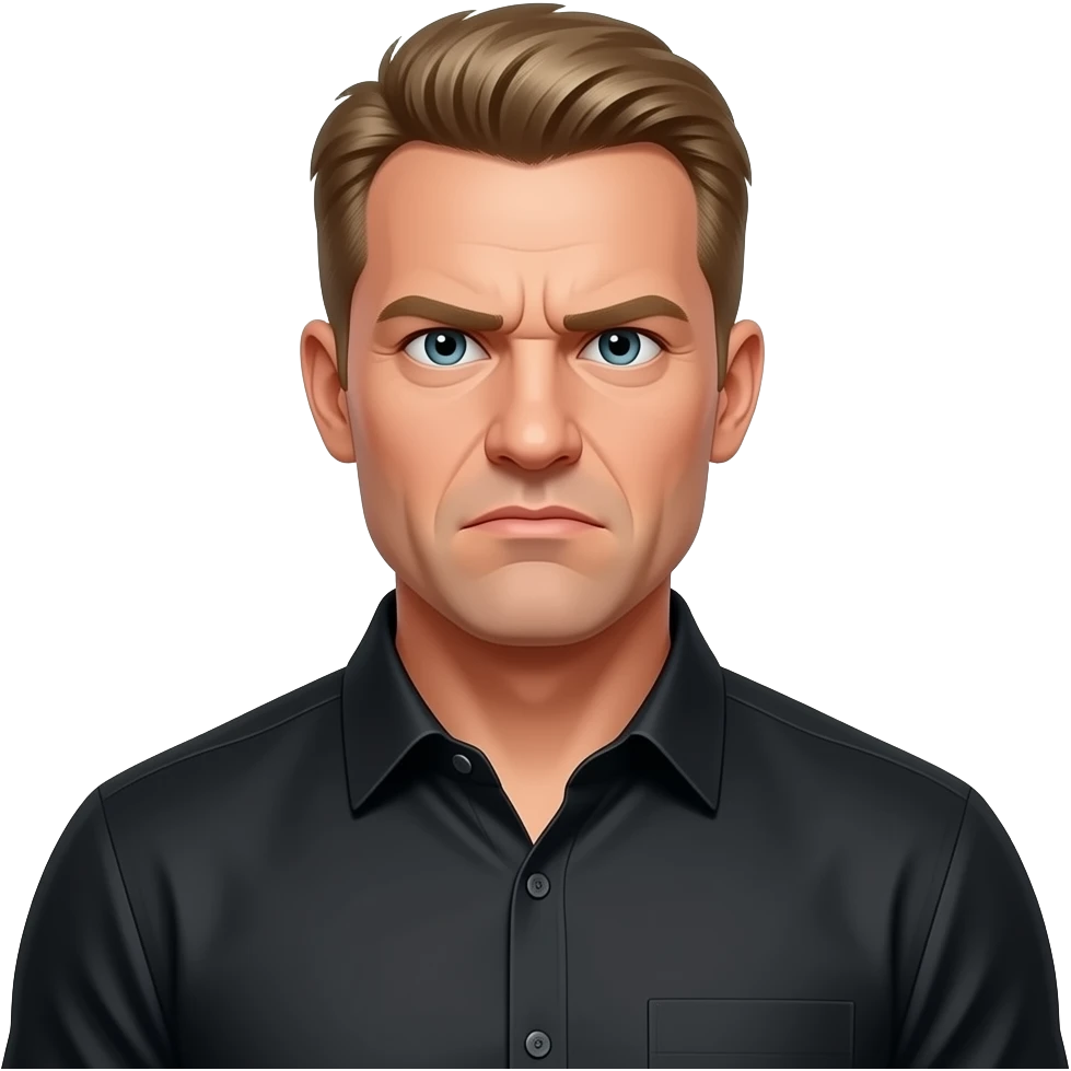blonde IT guy muscular black button down 40 ish disgruntle thinning hair emoji