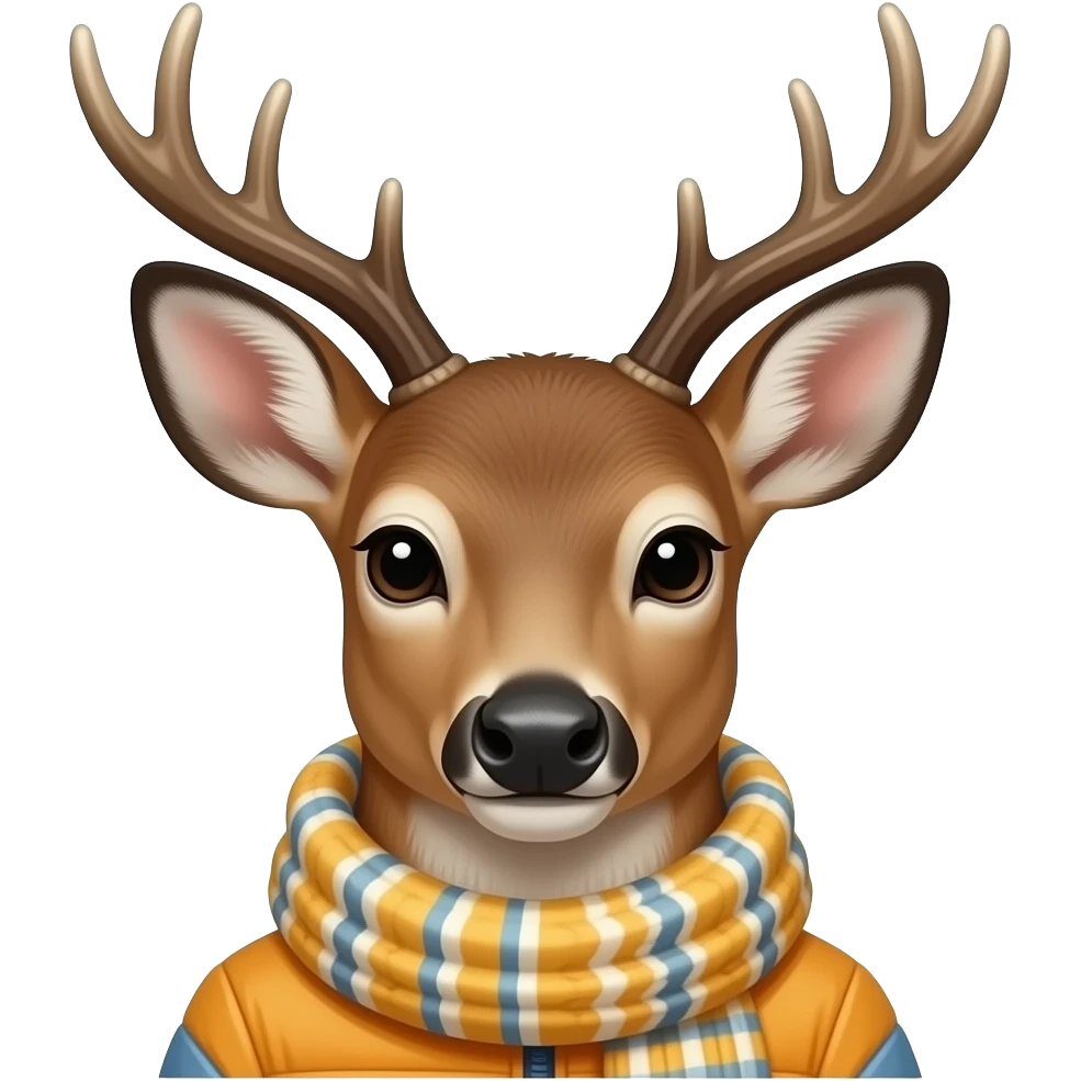 Deer wearing bright Winter cloth, closeup bust size emoji