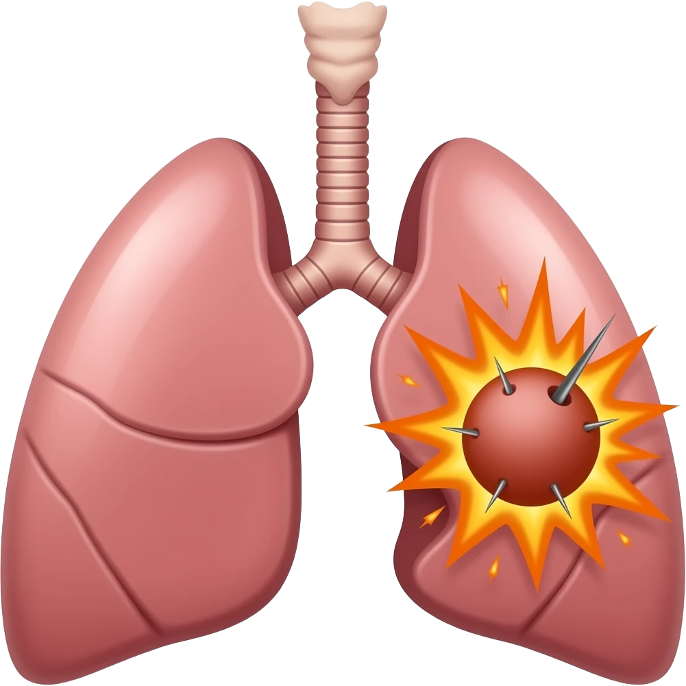 draw a pair of lungs, where one of them is being pierced by a stinger and is exploding like a baloon emoji