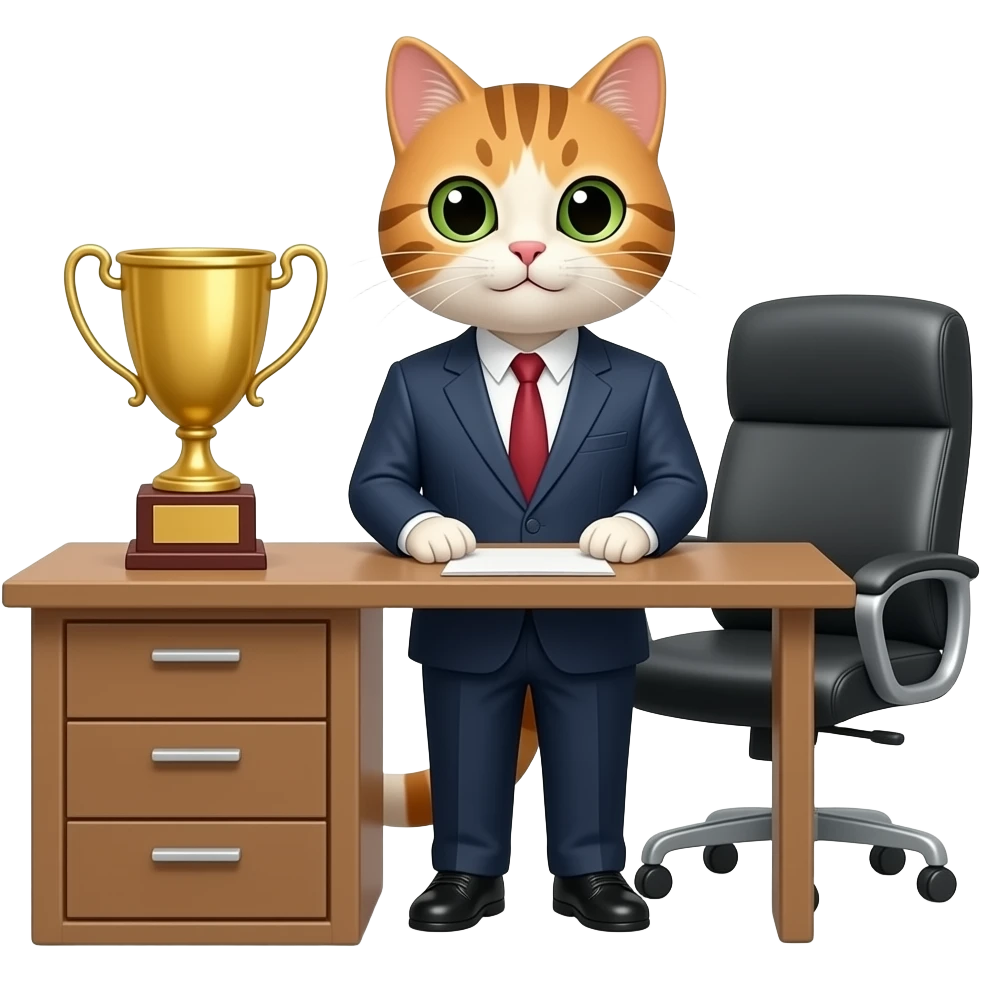 a cat receiving a promotion emoji
