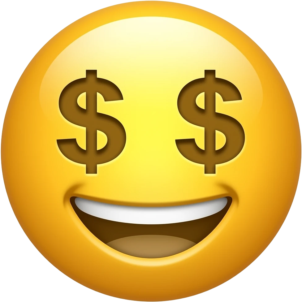 face with money (dollar) symbol eyes and a smiling face emoji