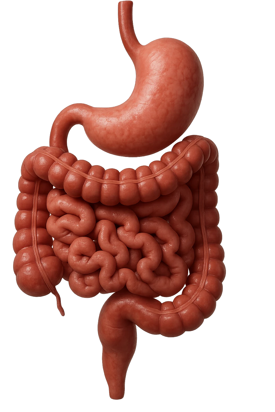 intestino e stomaco sono collegati, iperrealistico 4k, non disegnato emoji