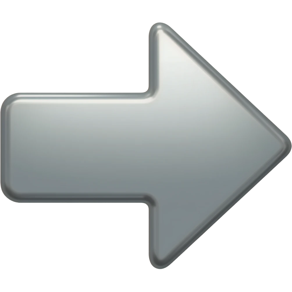 Take the arrow to the right emoji and recreate it as a 3D chrome metallic icon.  Liquid silver material, glossy reflections, black and white only,  dramatic studio lighting, white background,  ultra sharp render, 512x512px, no text,  same shape and silhouette as the original emoji emoji