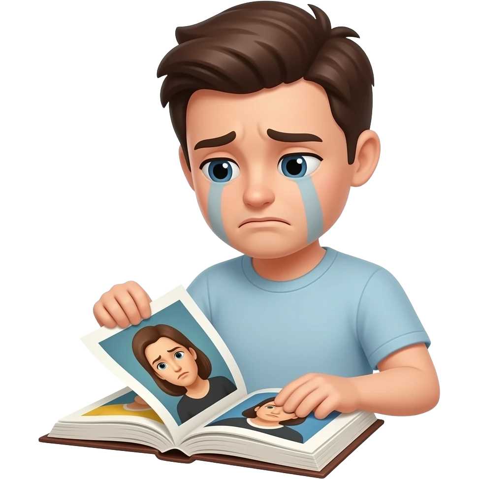 crea un emoji di una ragazza pentita che sta sfogliando disperata le pagine di arte emoji