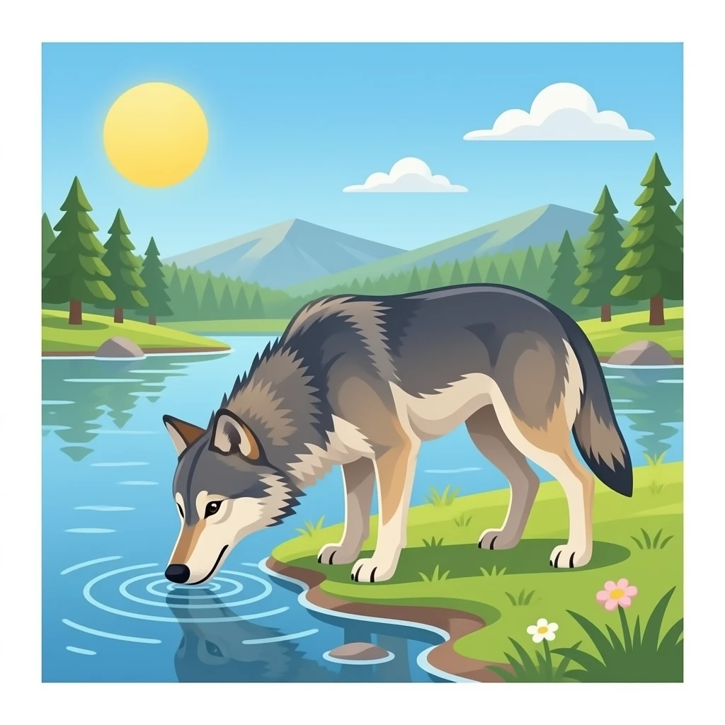 Hazme un rio con un lobo bebiendo del lago emoji