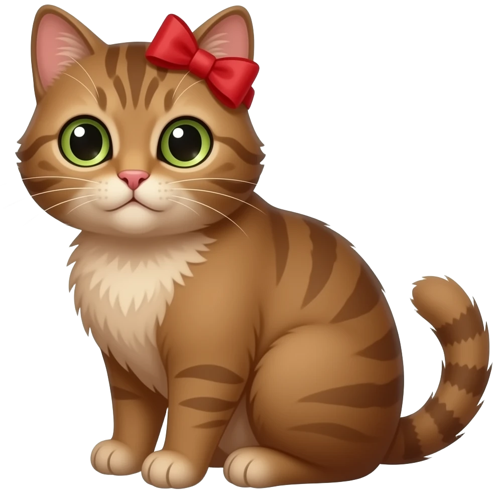 brown cat sitting pose with red bow clip on head emoji
