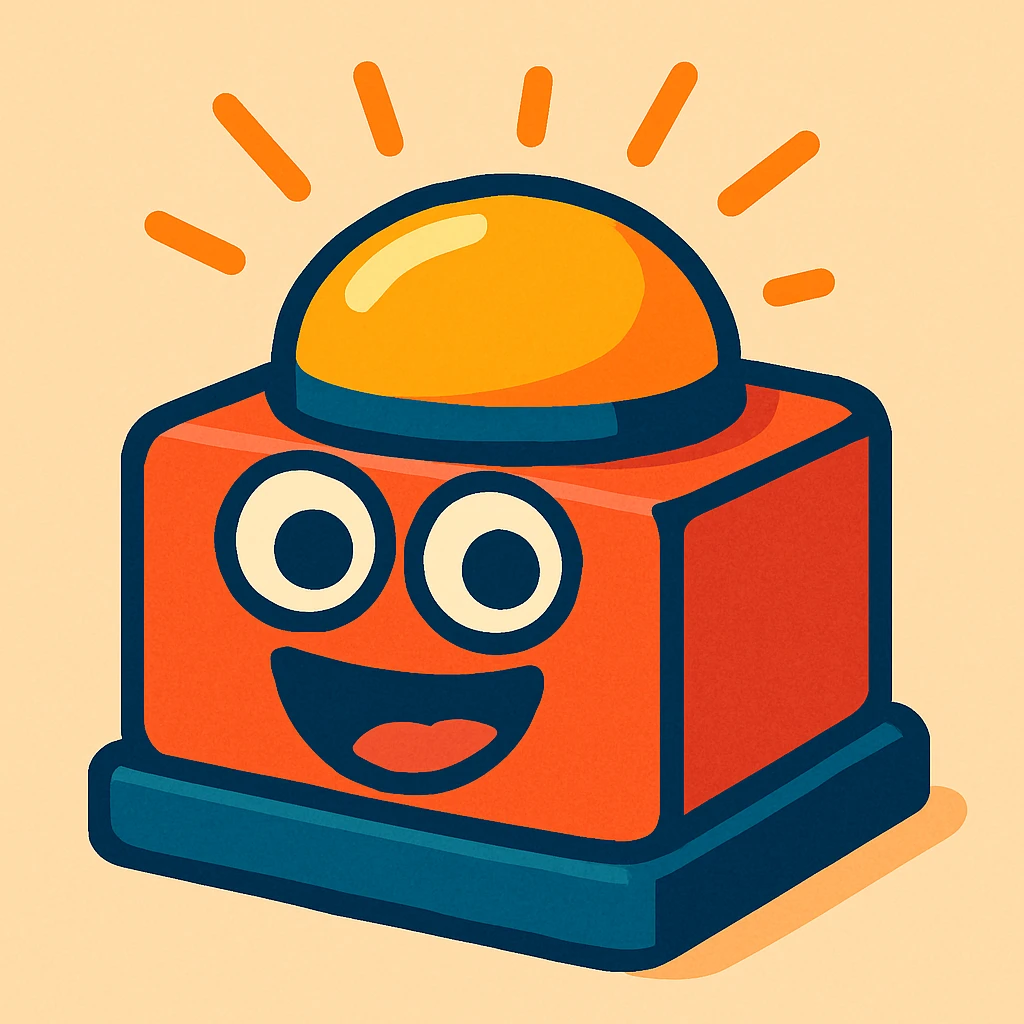 a buzzer with googly eyes and a big smile in playful style emoji