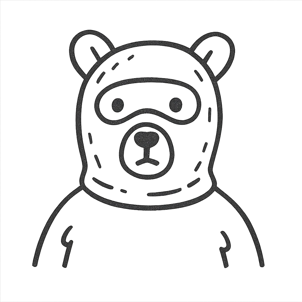bear with a pink balaclava, hand-drawn outline style icon, no color emoji