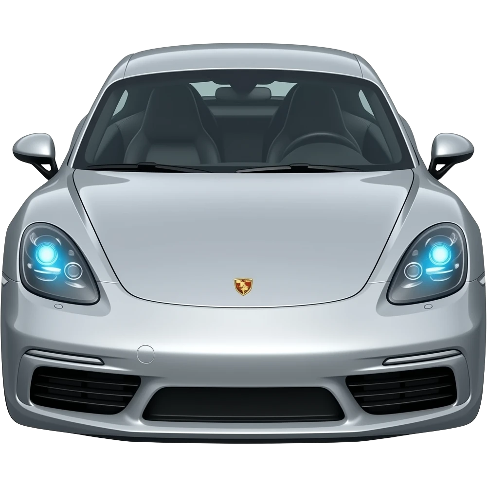 Car Porsche cayman 718 gts silver with blue headlights view from above emoji
