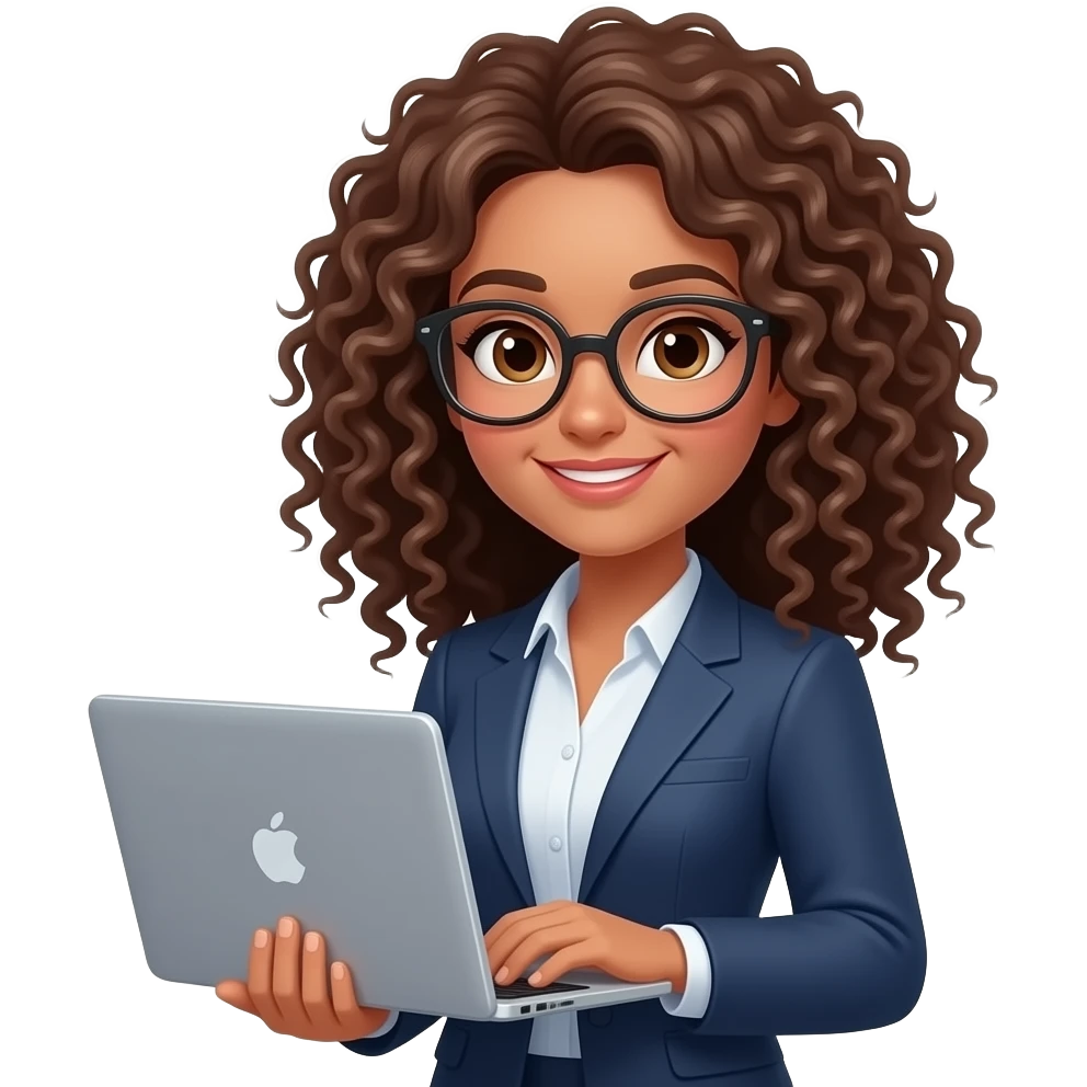 No glasses Brown curly hair female teacher with laptop emoji