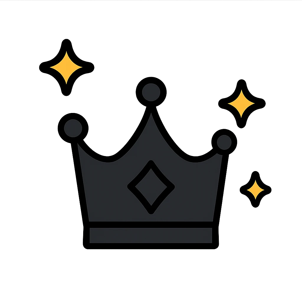 black shining crown, stylized, with sparkles, modern icon emoji