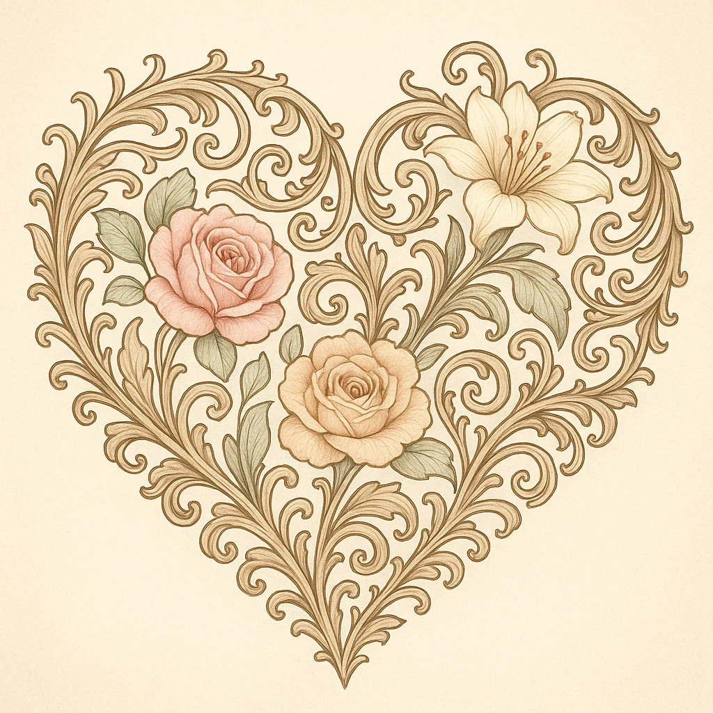 heart with a floral filigree, digital illustration emoji