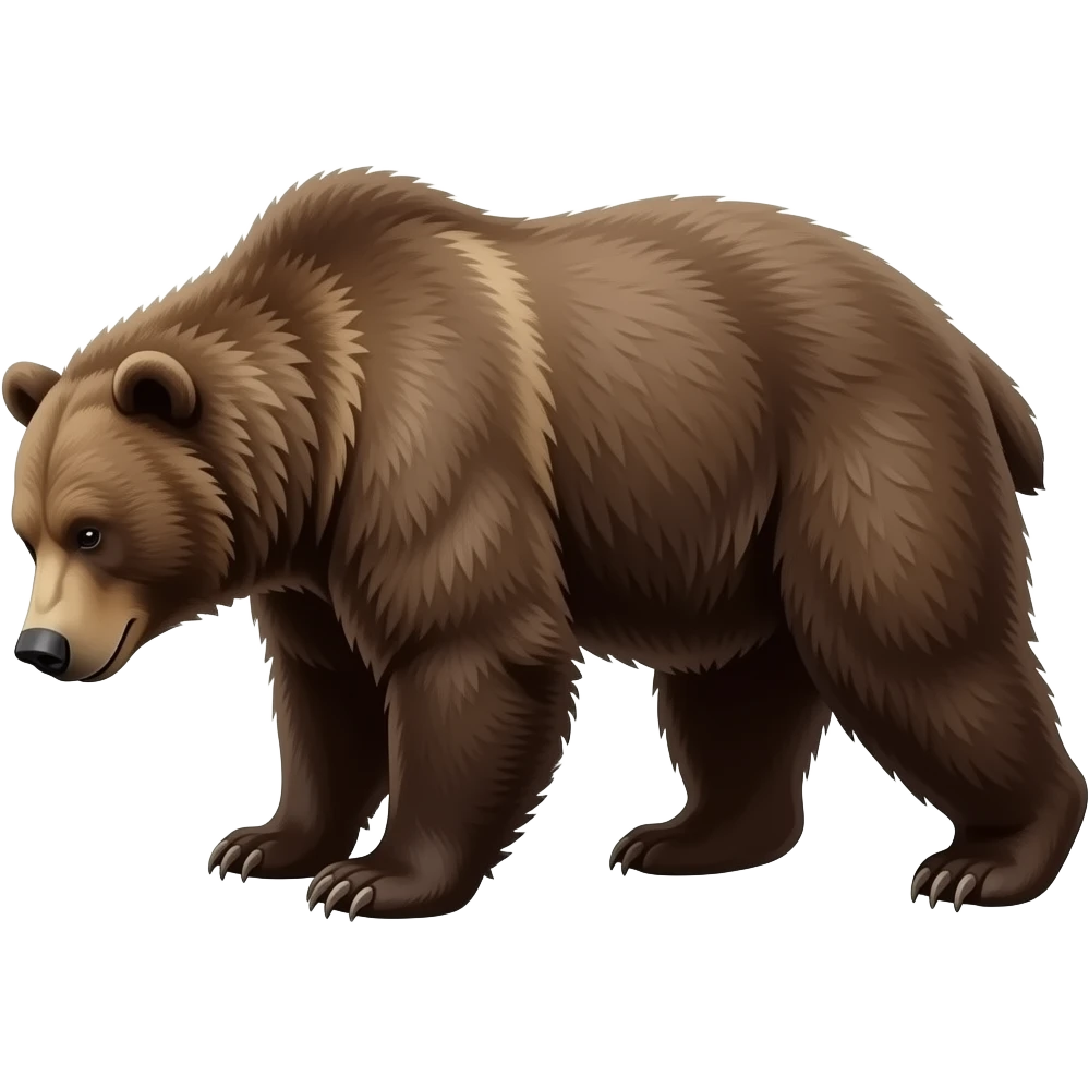 create a bear, side profile, facing left, head down, full mascular body, in action (bear move) emoji