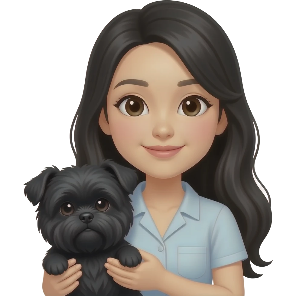 long black hair japanese woman holding black shih tzu emoji