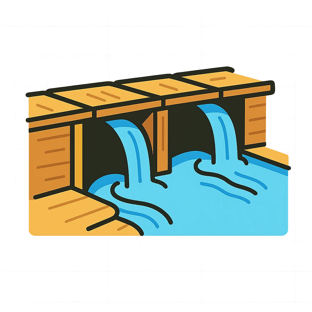 old wood dam with canal water emoji