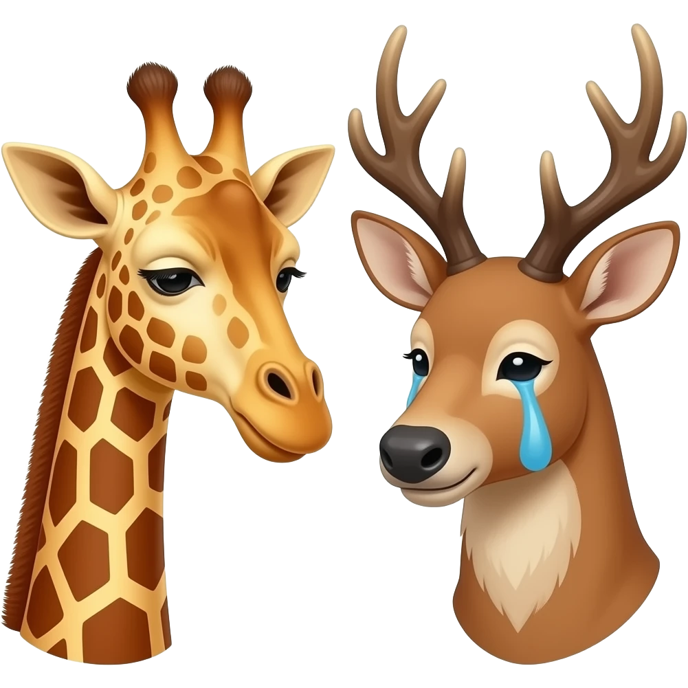 Einfacher Giraffenkopf traurig und Elchkopf traurig und schauen sich an emoji