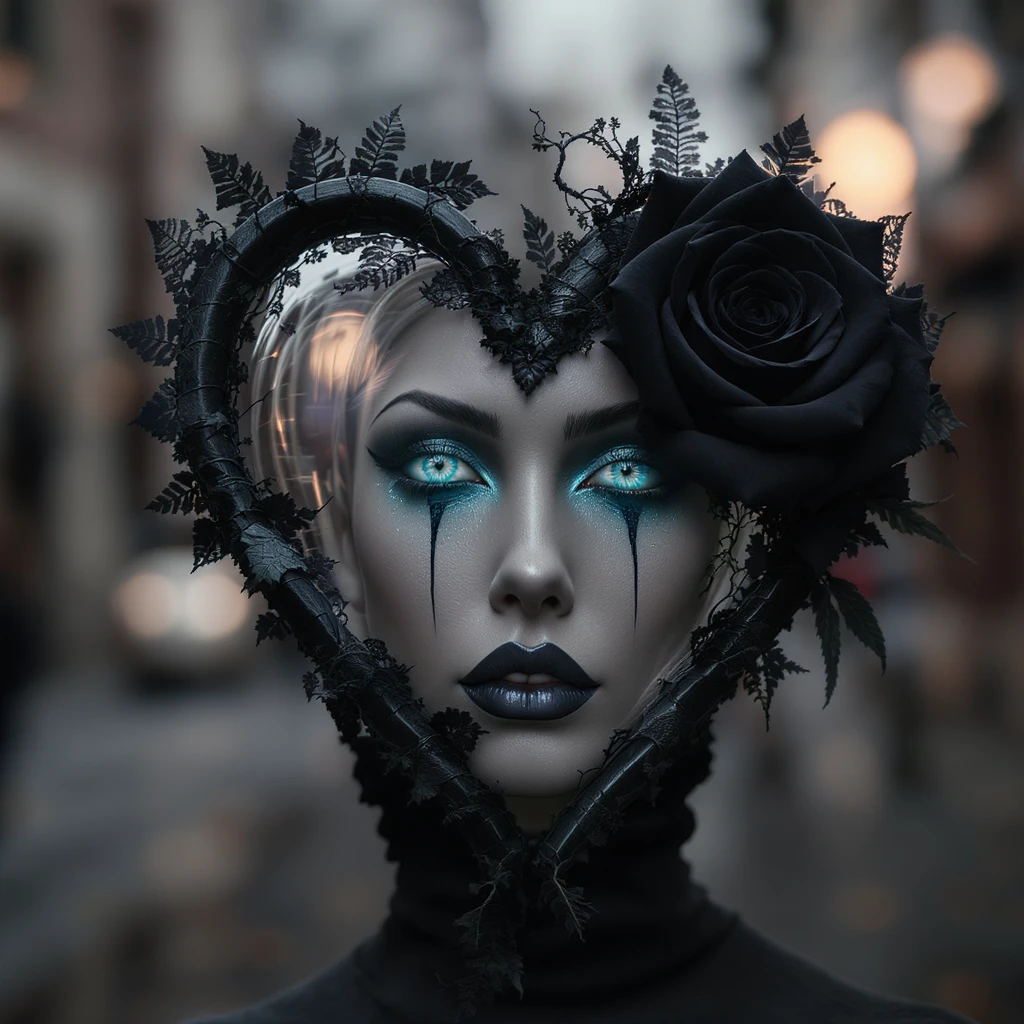 gothic heart with a black lace rose, professional photography style emoji