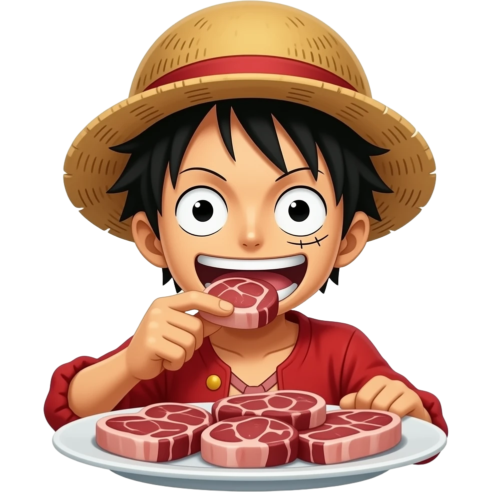 Luffy qui mange beaucoup de viande emoji