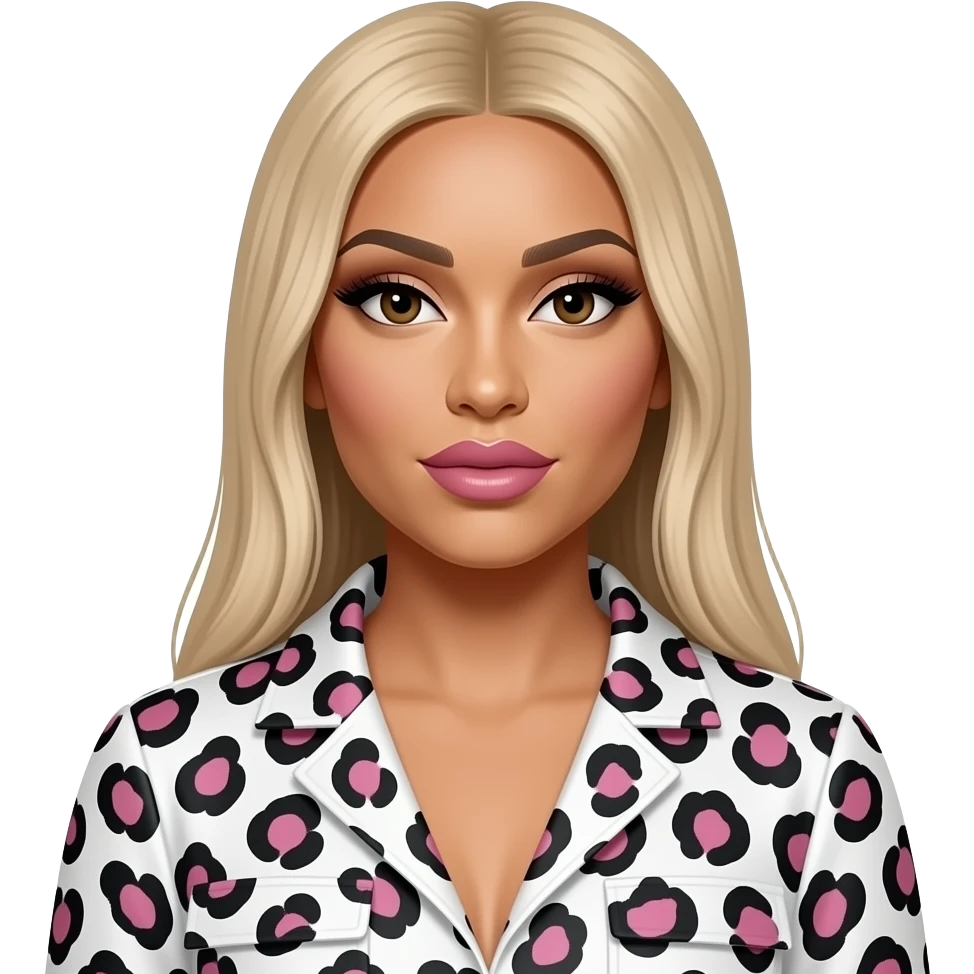 Nicki minaj in a white leopard print pink and white emoji emoji