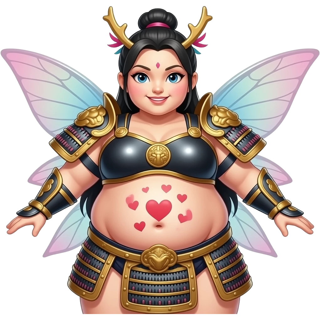 A fairy sumo warrior,with big bloated belly,draws love hearts on her bellybutton. emoji
