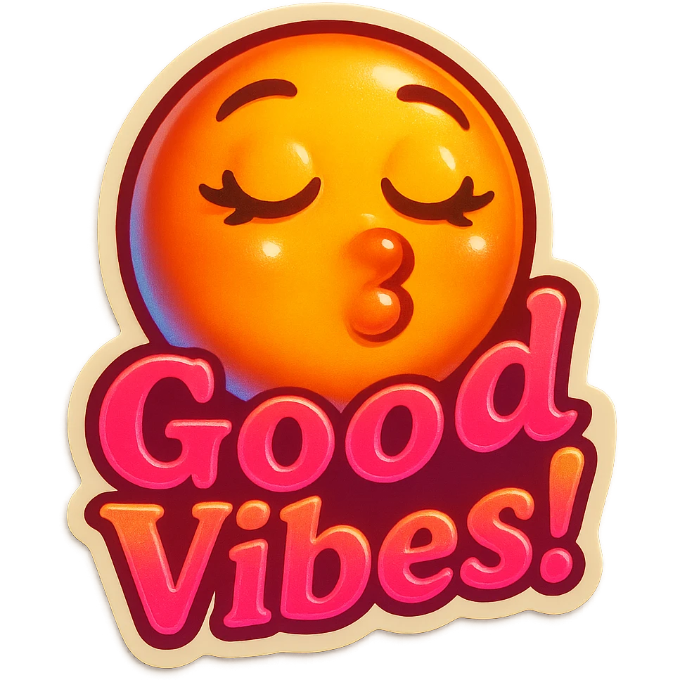 Eyes closed Kissy face 
add the words Good Vibes!  in pink  emoji