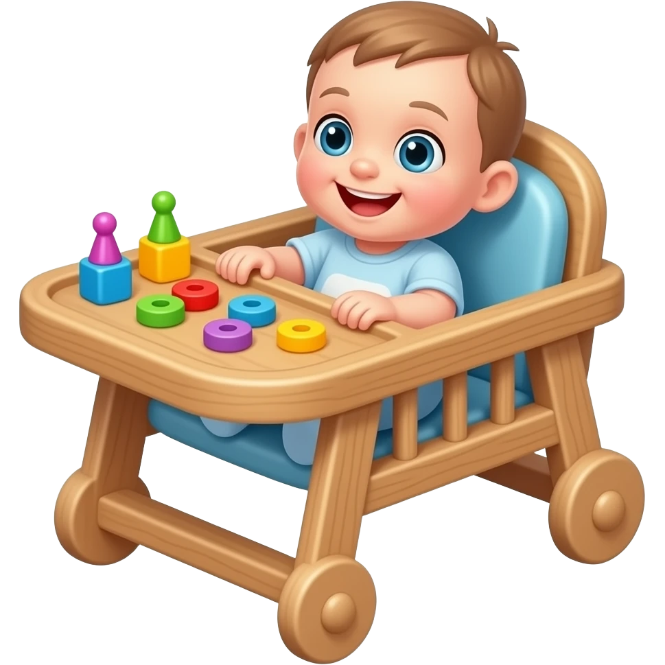 brown small baby walker with baby and toys on it emoji