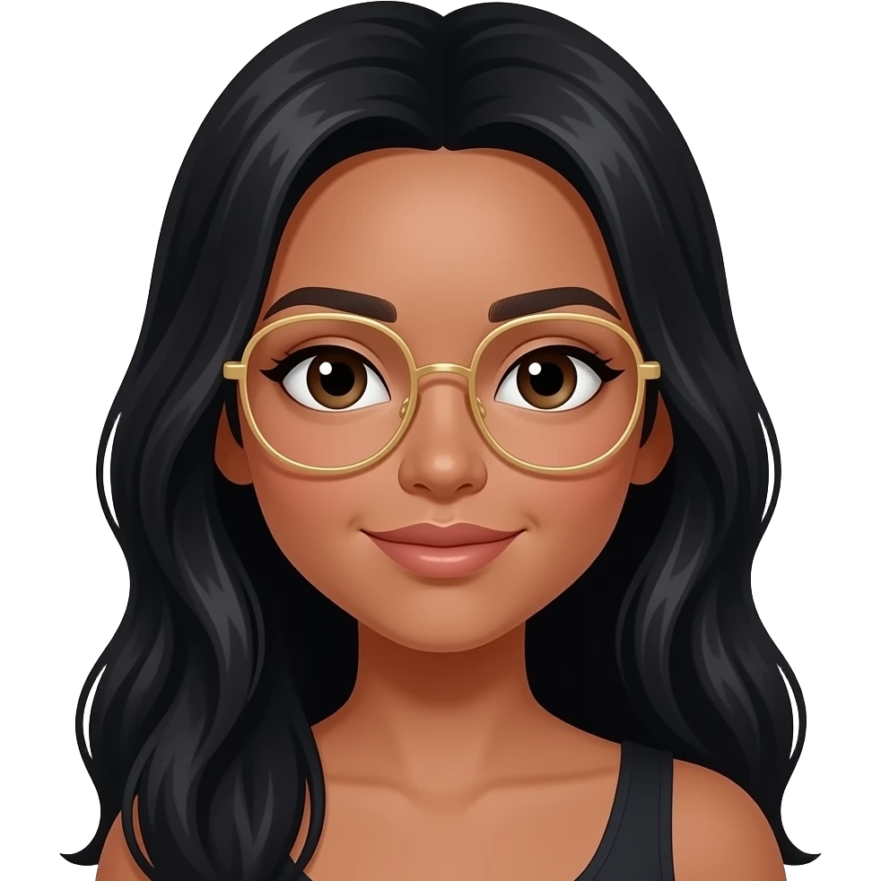 بنت شعرها اسود غامق طويل جداً لابسة نضارة ذهبية رفيعة جداً لون البشرة حنطية emoji