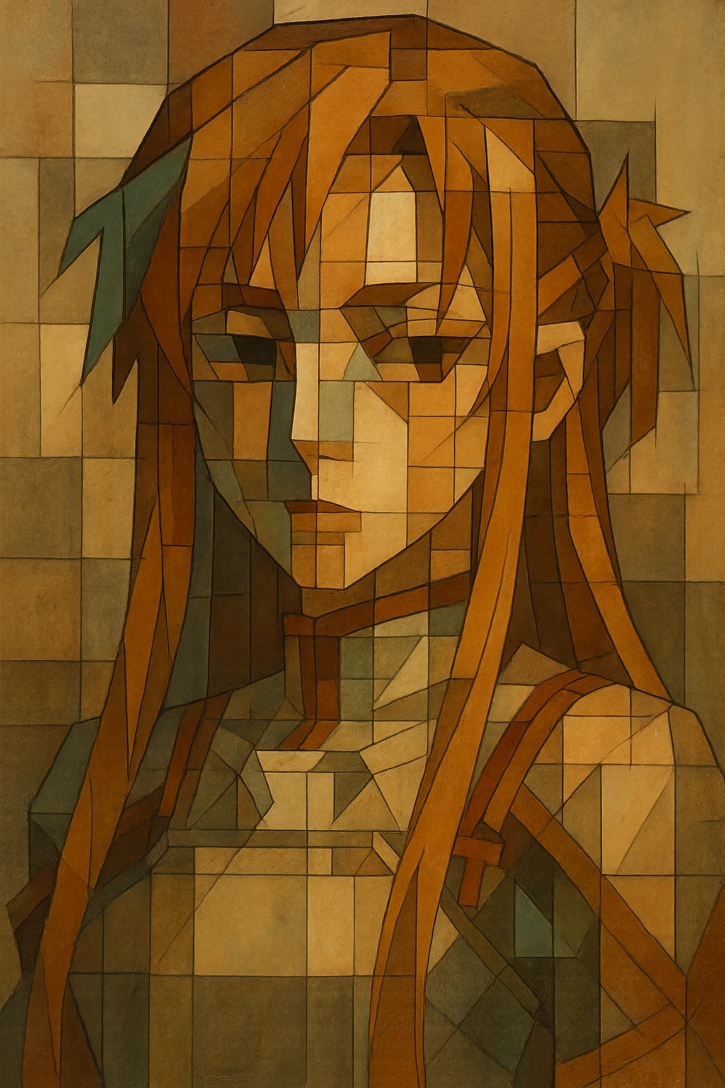 Sticker of Asuna from Sword Art Online in cubist art style with an artistic expression, inspired by the reference image. emoji