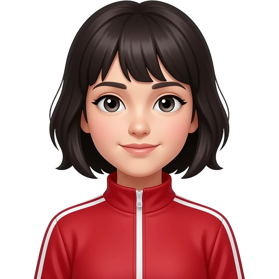 девушка с темными волосами в красном спортивном костюме без цифр emoji