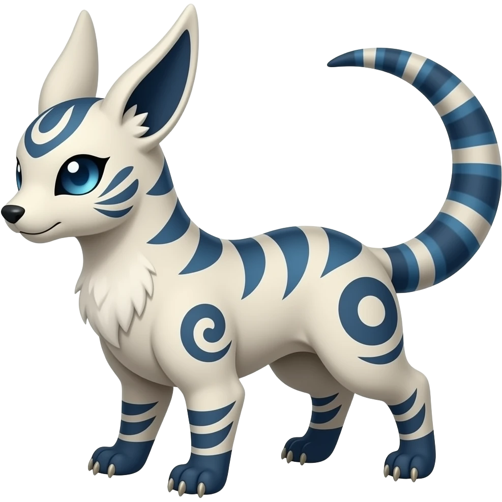 Crescent-patterned ancient Short-legged quadrupedal elegant oriental feral painted Absol-Glaceon-Sylveon-animal-Fakémon-fusion-hybrid-creature emoji