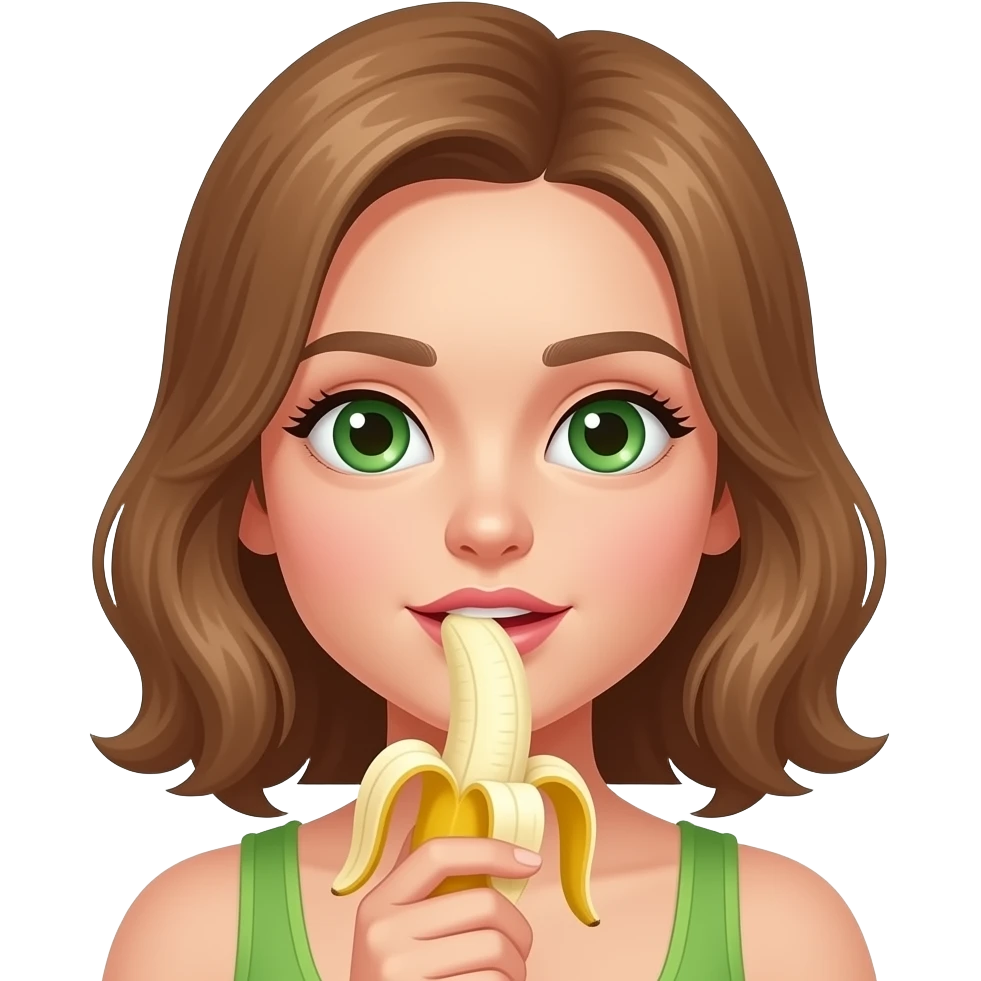 Light brown haired white girl with green eyes sucking banana no teeth emoji