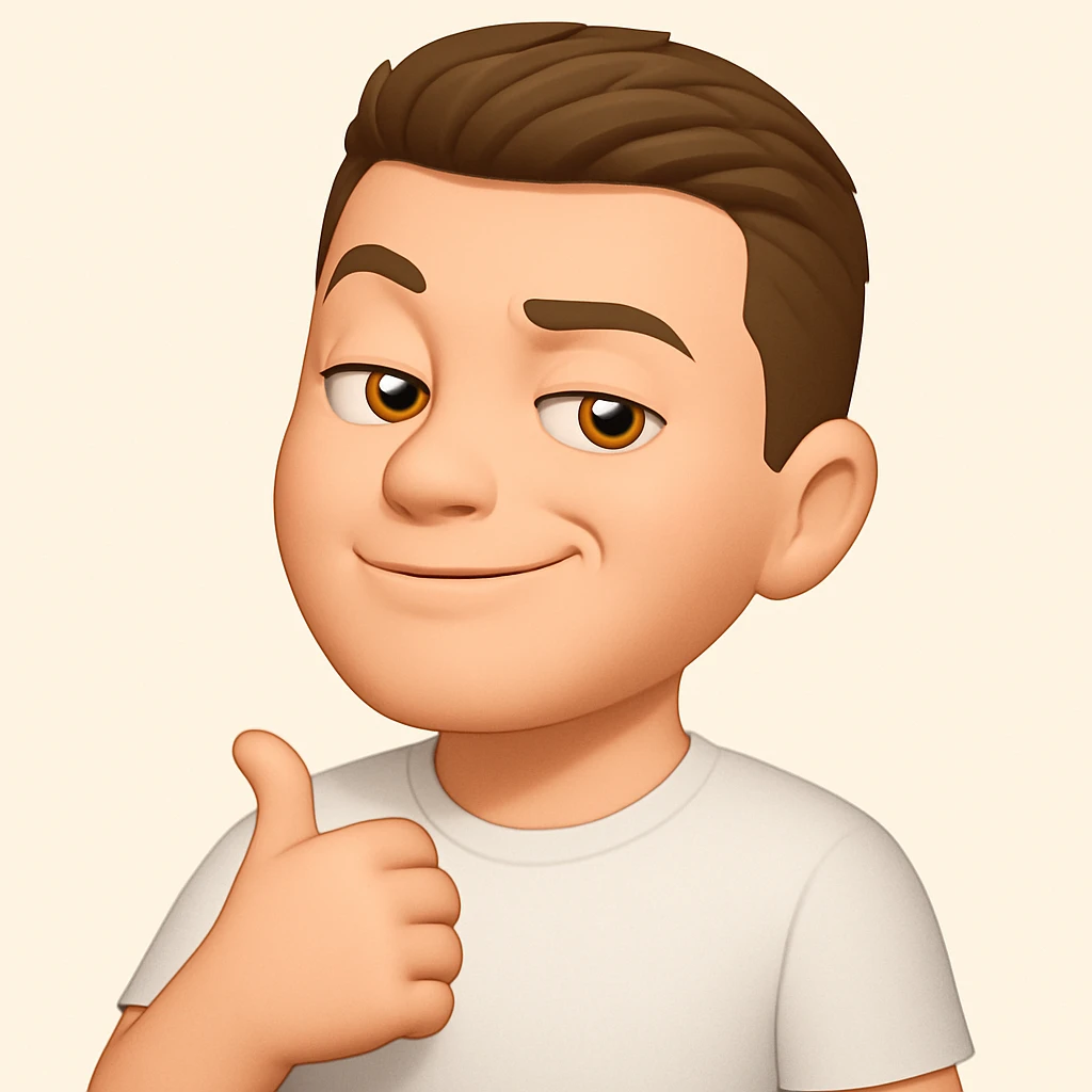 Based on these photos, make an emoji with facial features preserved, man in white t-shirt, proud emoji