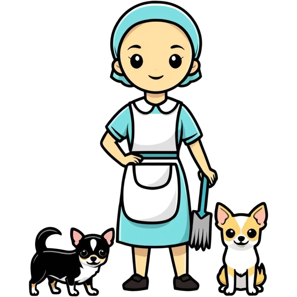 A housekeeper and a black and white chihuahua  emoji