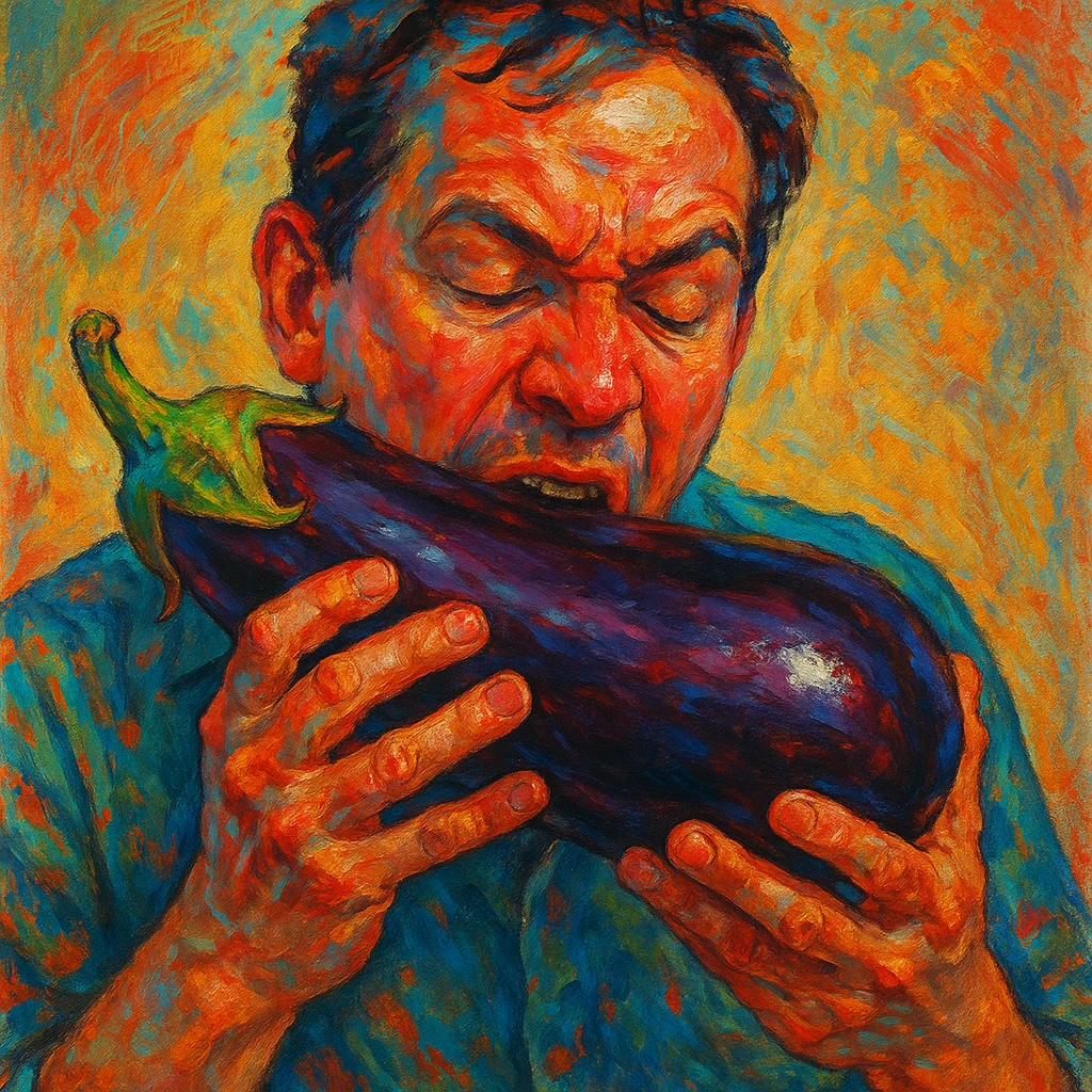 man eating a big eggplant, style 3 emoji
