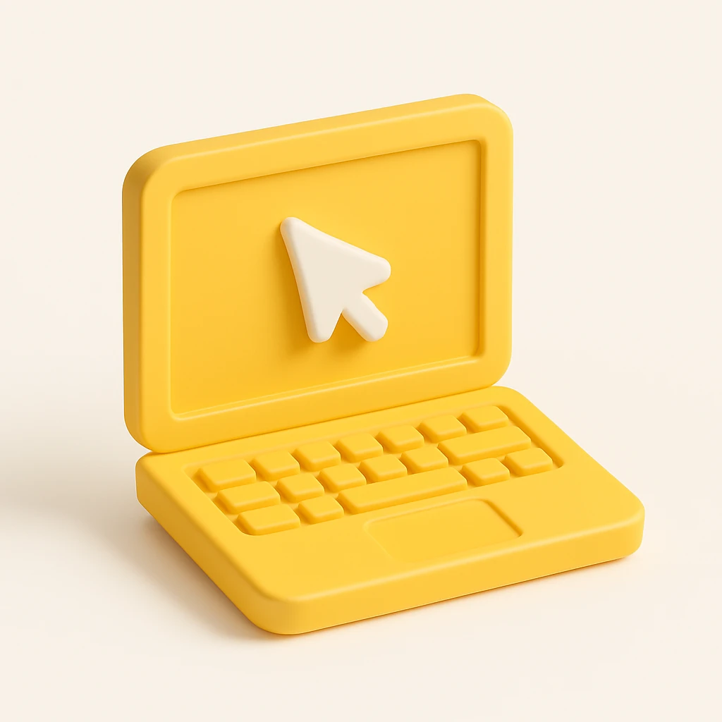 Isomorphic 3D Icon of Laptop, Half Yellow, Half Dark Gray, Animated, Matte,  white background. High Resolution. emoji