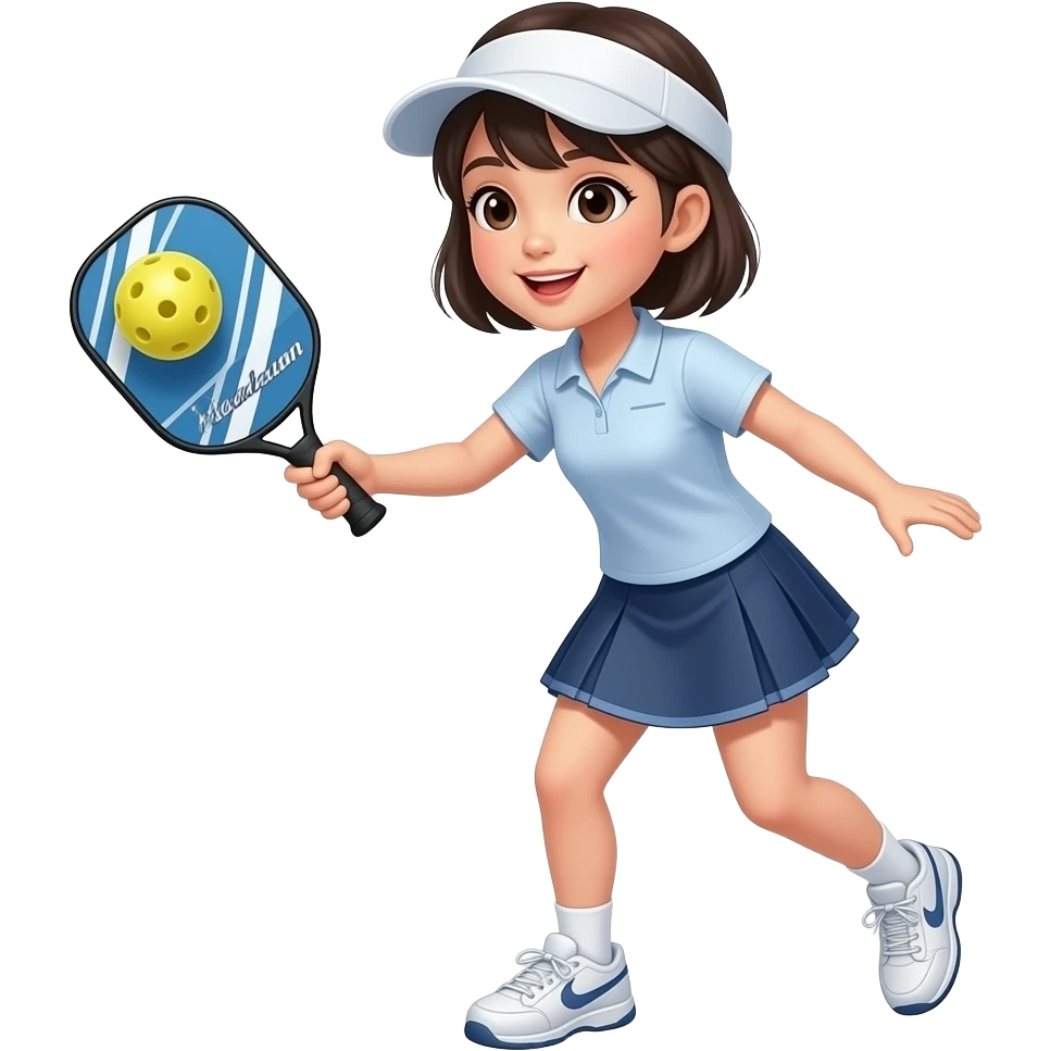 short haired asian girl wearing sun visor and playing pickleball with paddle emoji