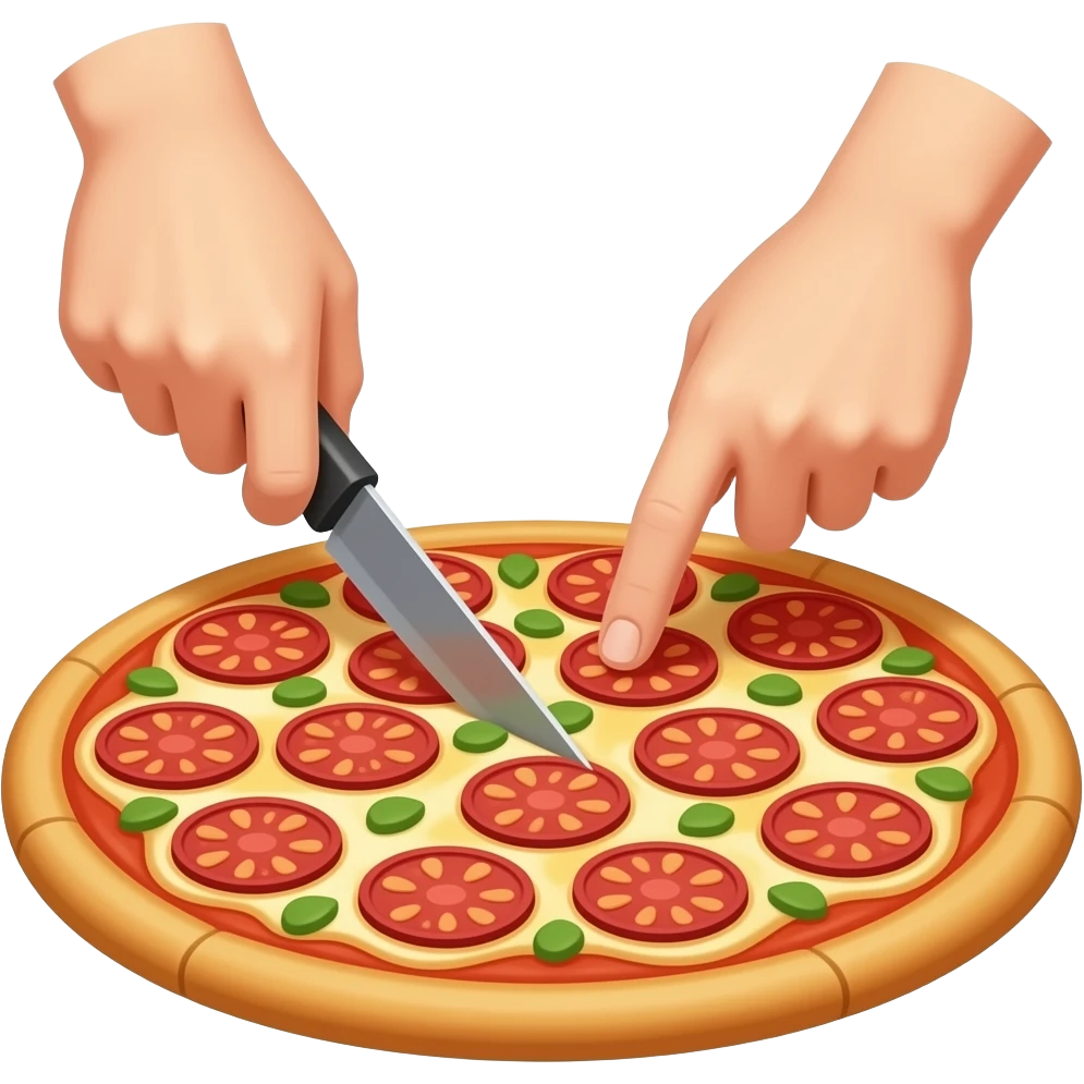 human hands and fingers cut up and spread on pizza emoji