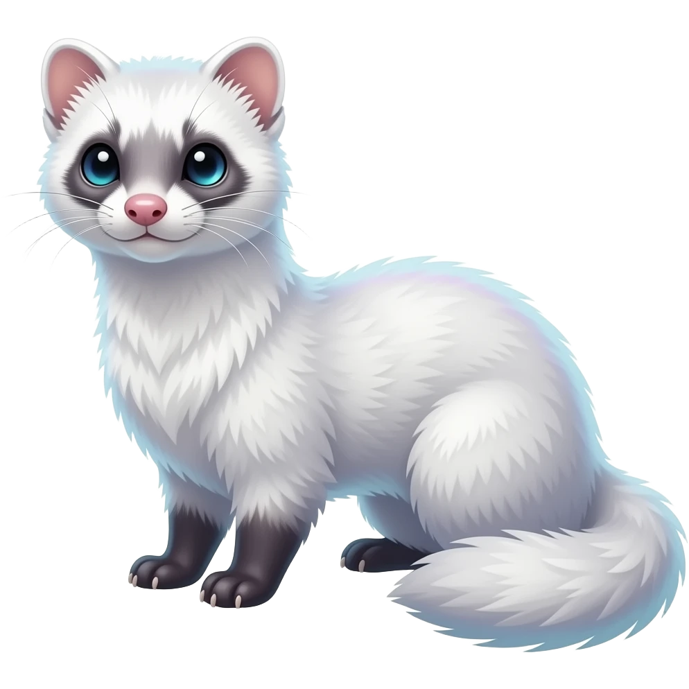 White translucent diaphanous colorful iridescent genet-Fossa-civet-mustelid-creature-hybrid, full body emoji