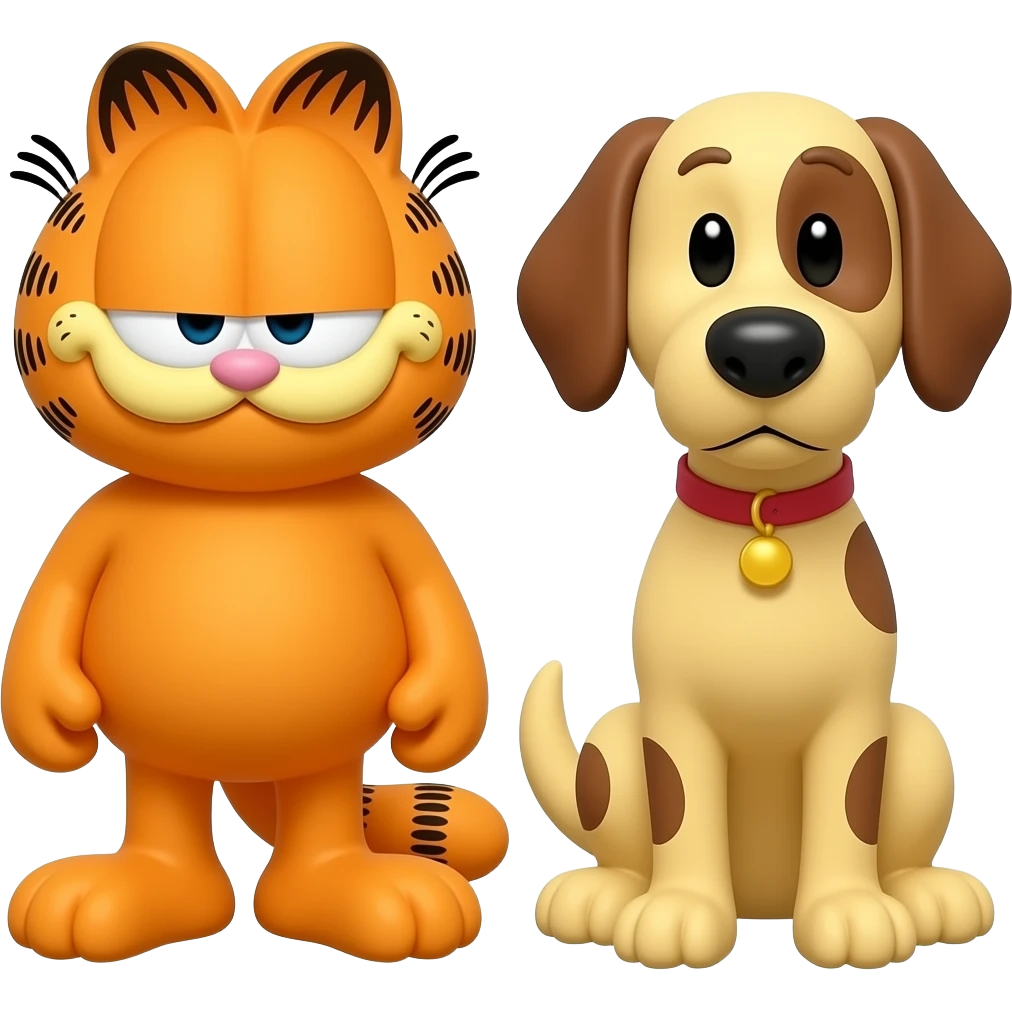 Garfield the orange cat and odie the yellow dog with 1 big brown circle spot He only has 1 and he has the same looking eyes as Garfield but he’s not orange emoji