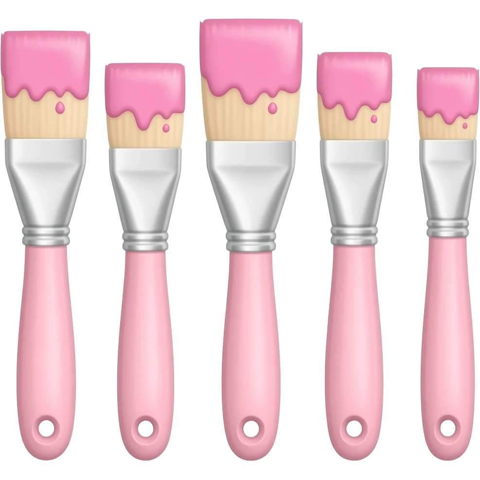 5 pink pastel light paintbrushes of different sizes with pink paint emoji