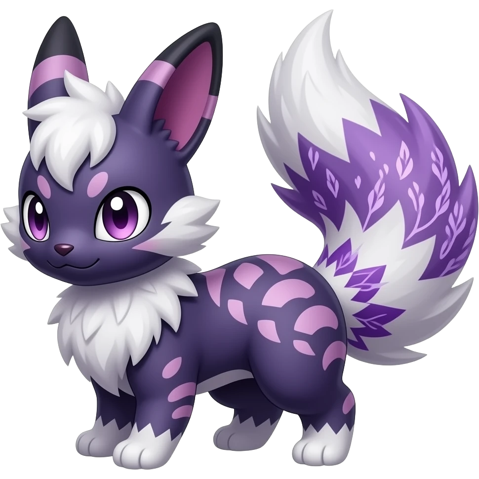 Realistic randomly patterned shiny Wisteria-Thistle-Violet-colored Demonic Furret-Umbreon-Noibat-Litten-Zorua-Pokémon-Fakémon-hybrid emoji