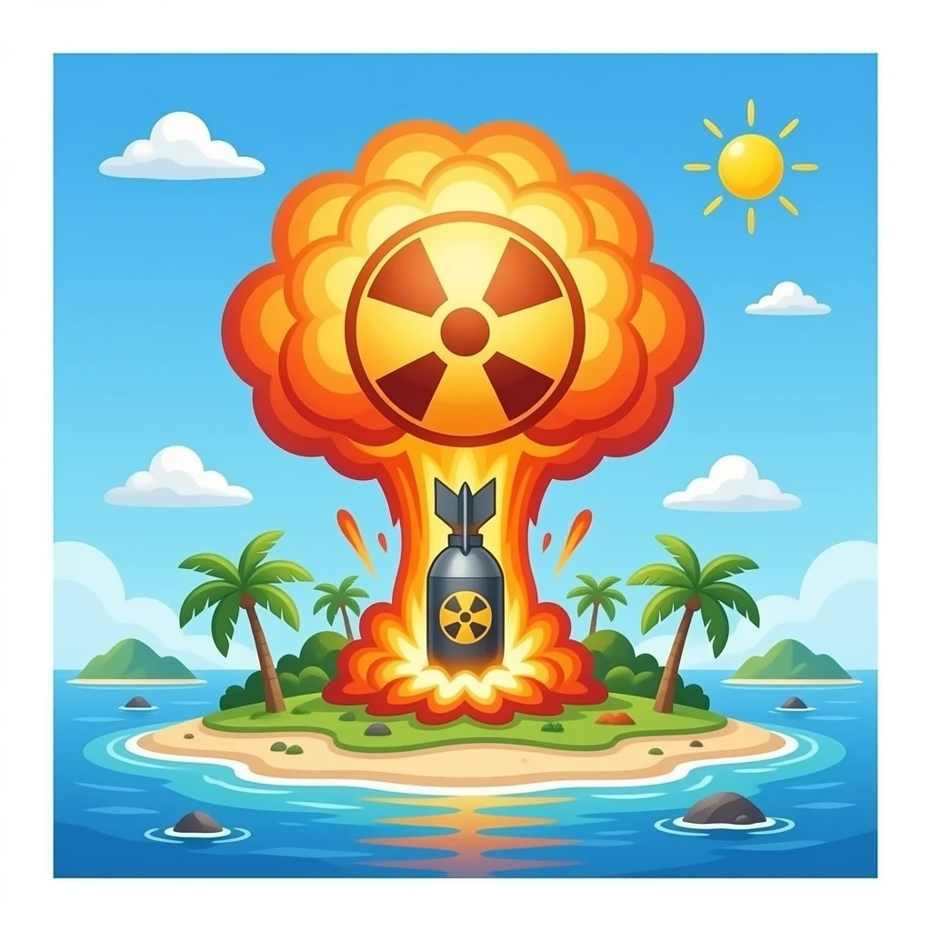 a nuclear bomb explosion over a tropical island emoji
