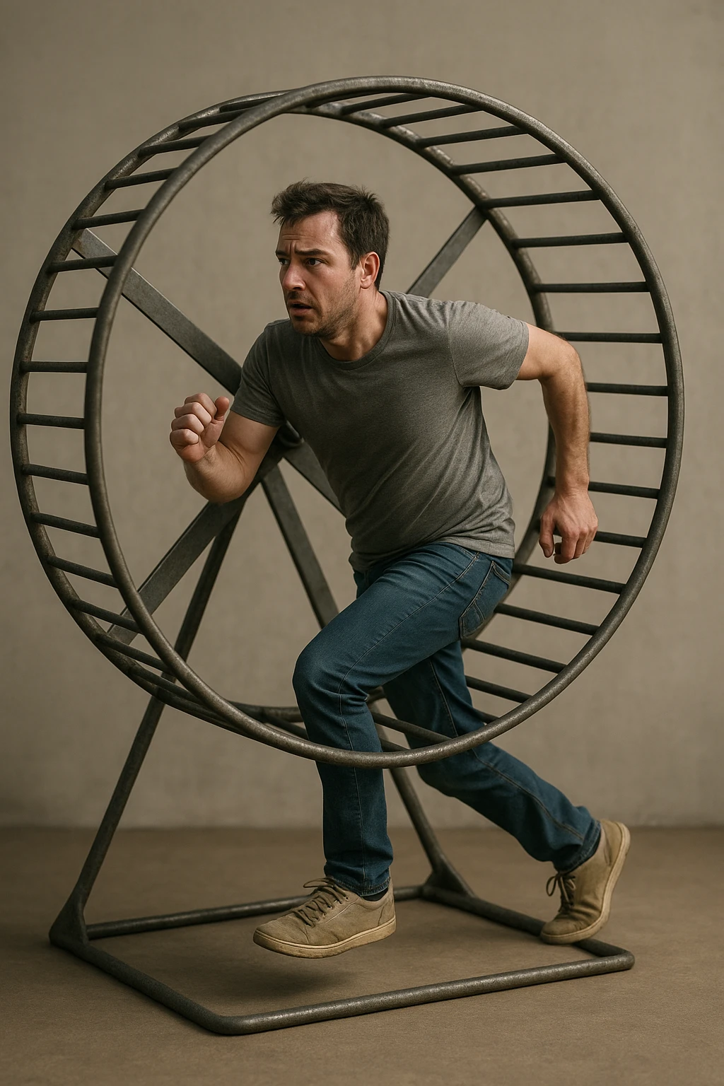 uomo che corre dentro la ruota del criceto come un circolo vizioso immagine realistica emoji