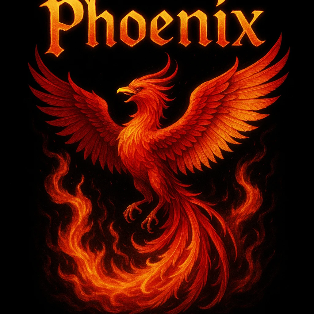 make image of phoenix with title, black background emoji