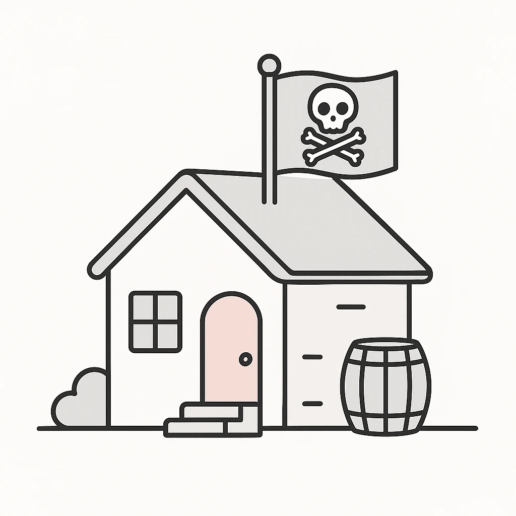 old pirate's house with skull flag emoji