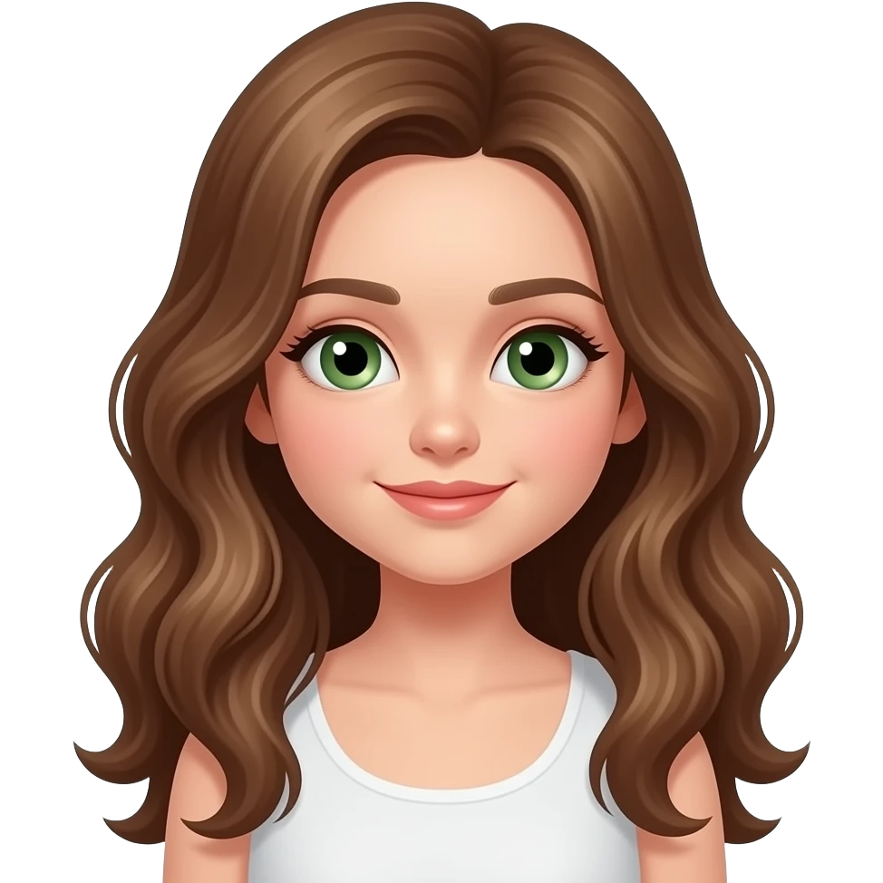 CUTE GIRL WITH WAVEY LONG BROWN HAIR AND GREEN EYES emoji